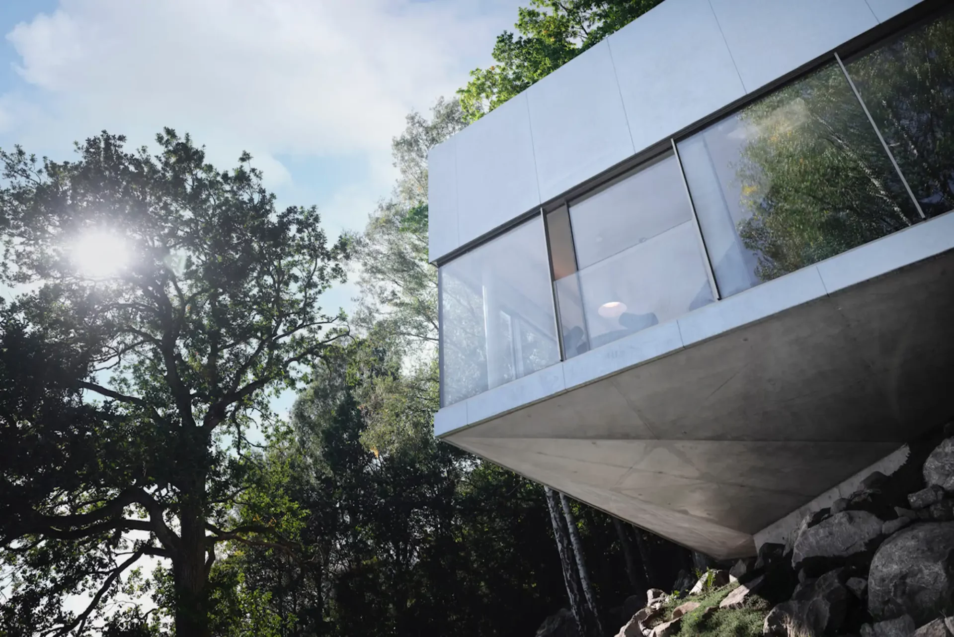 Arkitektritat attefallshus nära skog i Borås